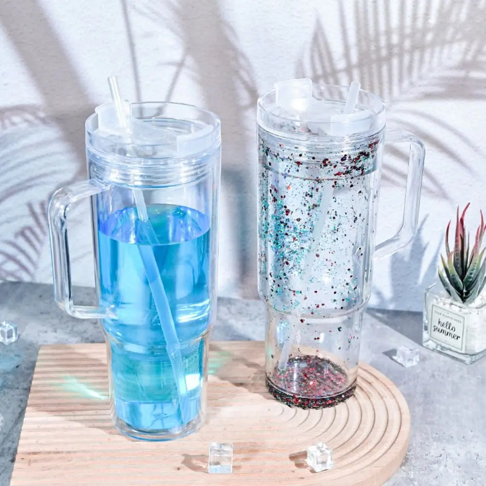 40 oz Capacity Snowglobe Tumbler with Handle DIY Glitter Snow Globe Transparent Pre-Drilled Holes Mason Jar Cups Drinkware