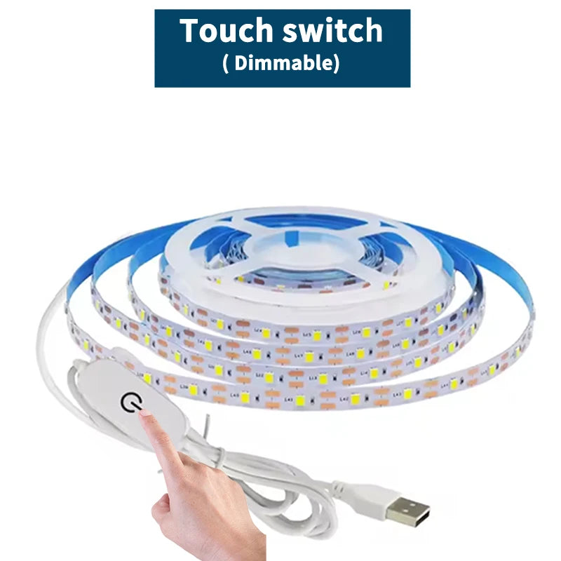 5V USB 2835 LED Strip Light 60LEDs/M With Touch Dimmer Switch White Warm White Natural White Flexible Light Strip for Decoration