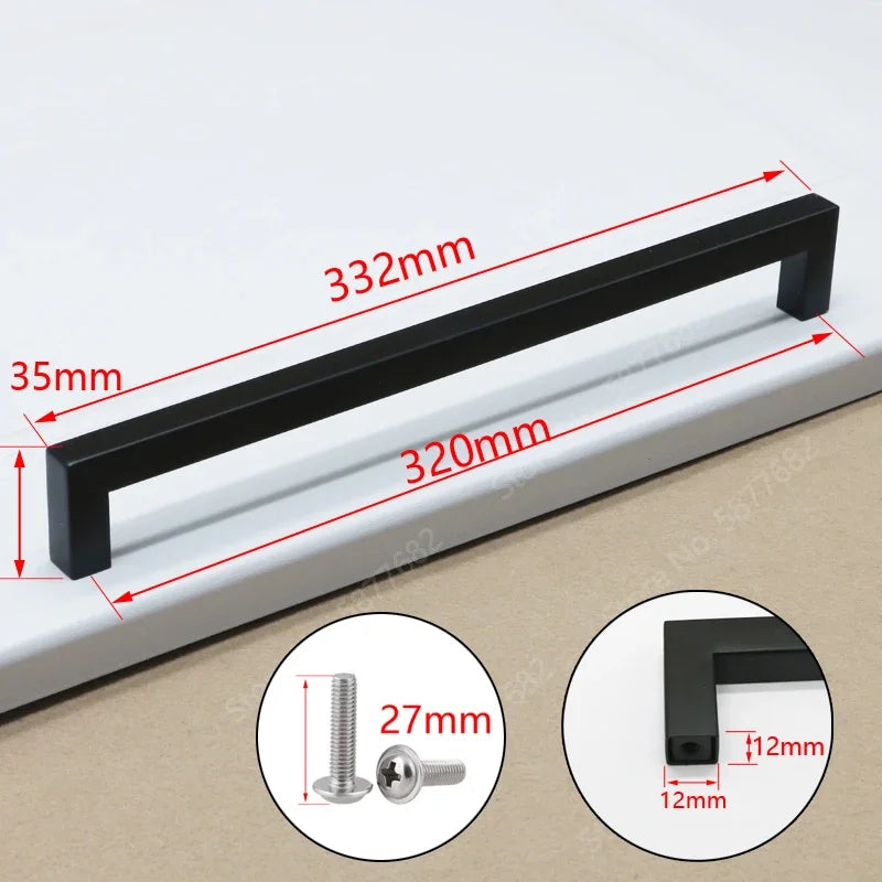 Door Handle Black Cabinet Handle Square Furniture Hardware Stainless Steel Kitchen Door Knobs Cupboard Wardrobe Drawer Pulls