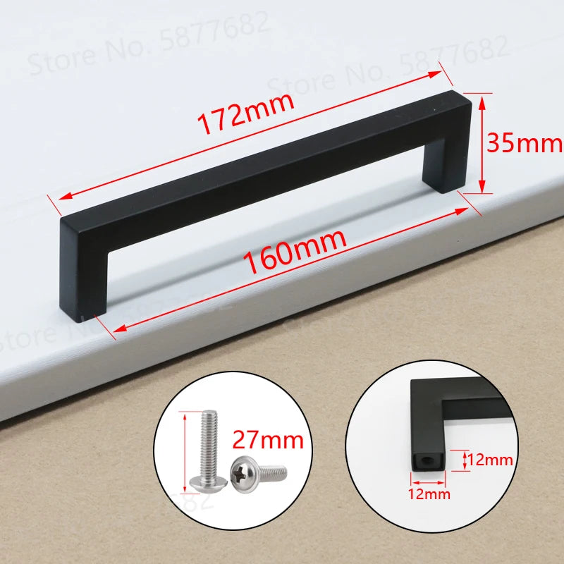 Door Handle Black Cabinet Handle Square Furniture Hardware Stainless Steel Kitchen Door Knobs Cupboard Wardrobe Drawer Pulls