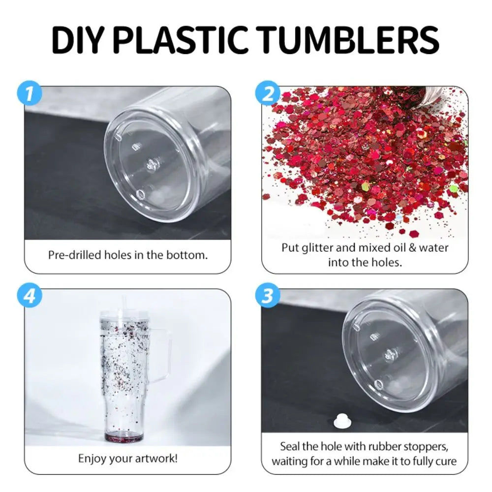 40 oz Capacity Snowglobe Tumbler with Handle DIY Glitter Snow Globe Transparent Pre-Drilled Holes Mason Jar Cups Drinkware