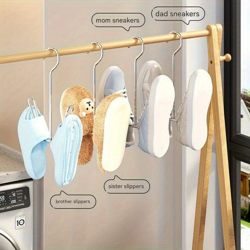 3/5PCS Stainless Steel Shoe Drying Rack Clothes Hanger Hook Organizer Household Space-saving Wardrobe Storage Shoe Drying Holder
