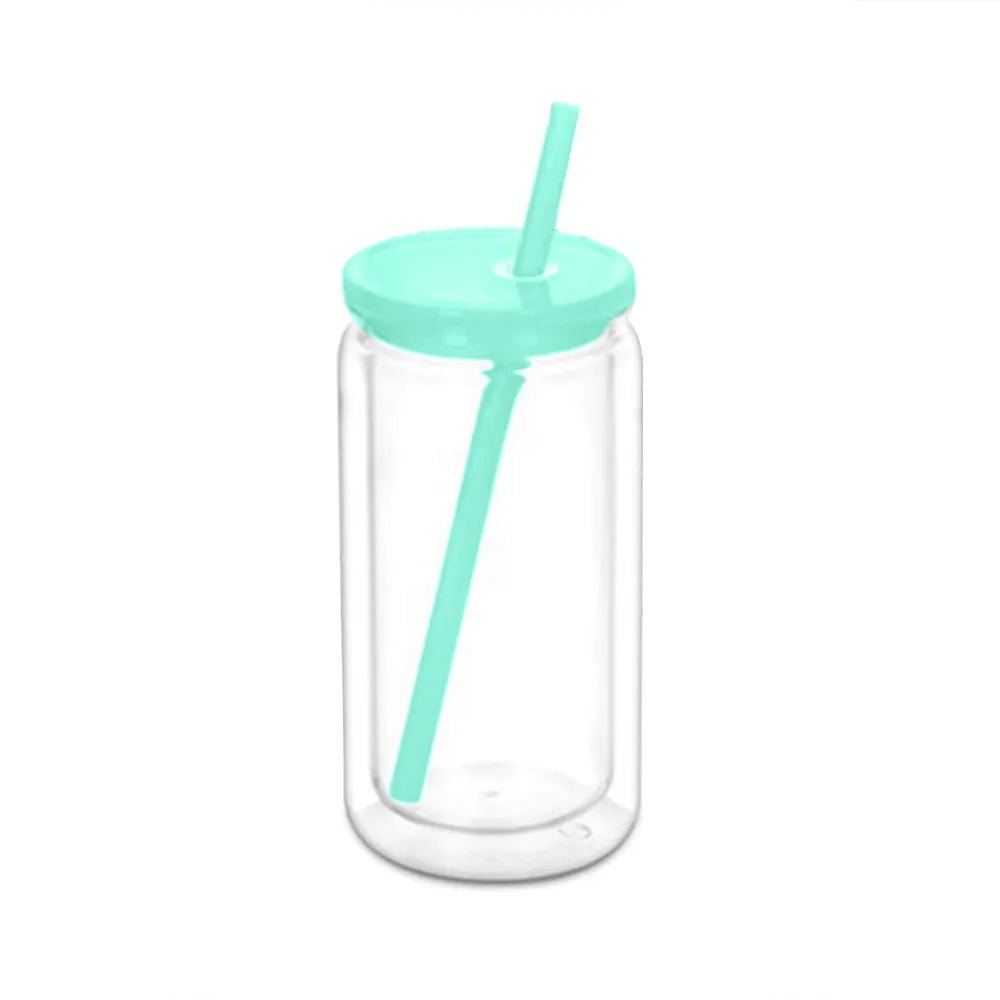 Creative 16oz Capacity Mason Jar Cups Reusable Double Layers Water Bottles Break-Resistant Snow Globe Tumbler Holiday Gifts