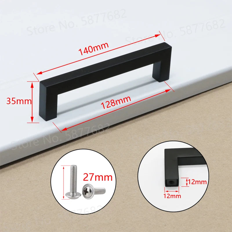 Door Handle Black Cabinet Handle Square Furniture Hardware Stainless Steel Kitchen Door Knobs Cupboard Wardrobe Drawer Pulls