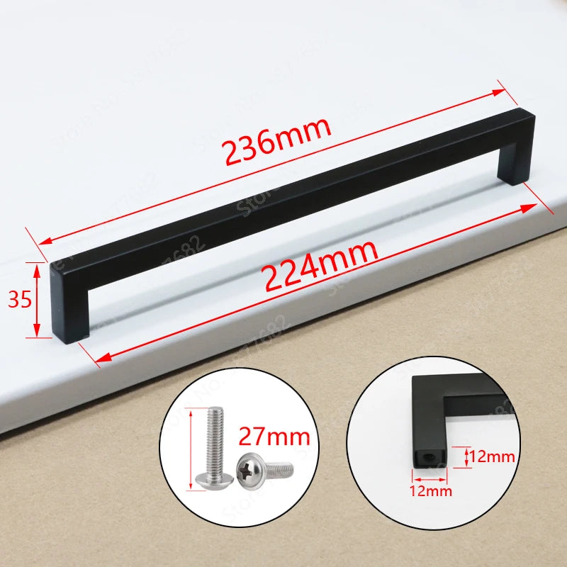 Door Handle Black Cabinet Handle Square Furniture Hardware Stainless Steel Kitchen Door Knobs Cupboard Wardrobe Drawer Pulls