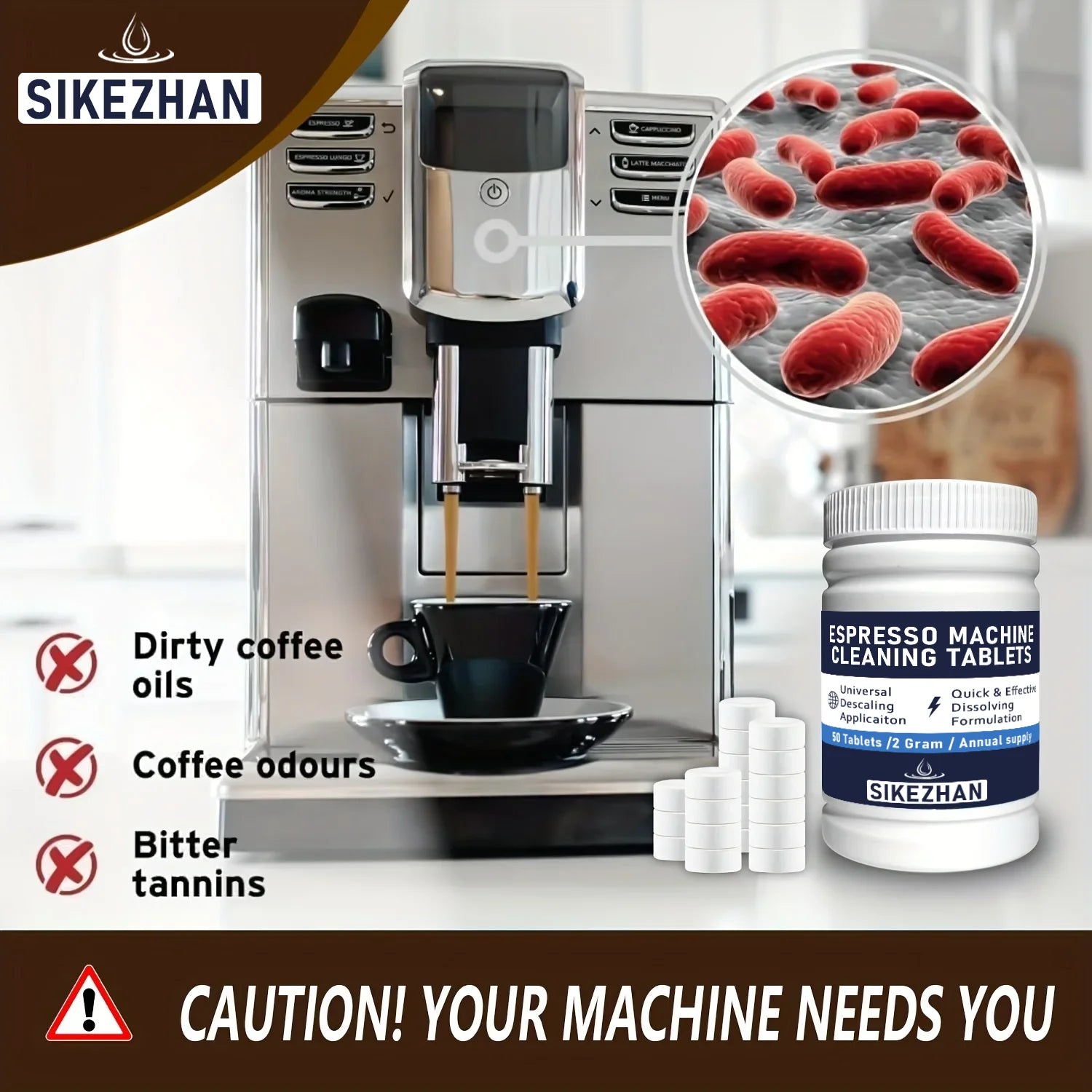 50 Coffee Machine Cleaning Tablets,Removes Grease,Residues from Pipes,Suitable for Fully Automatic,Semi-Automatic Coffee Machine
