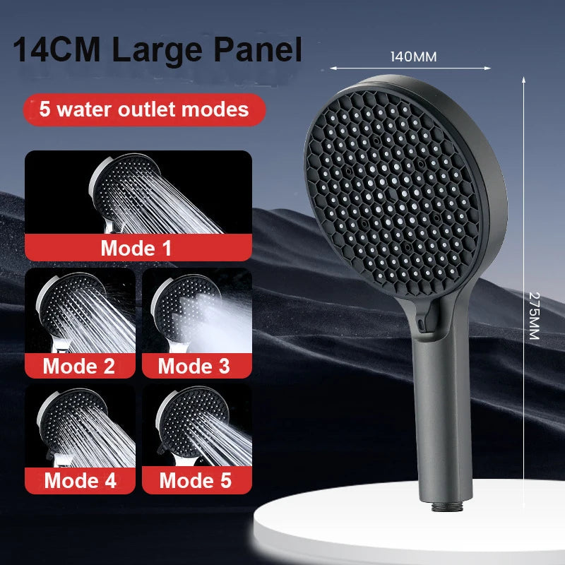 5 Modes Big Panel Pressure Boost Shower Head With Filter Adjustable Spray Nozzle Massage Shower Faucet Bathroom Accessorie