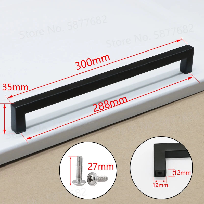 Door Handle Black Cabinet Handle Square Furniture Hardware Stainless Steel Kitchen Door Knobs Cupboard Wardrobe Drawer Pulls