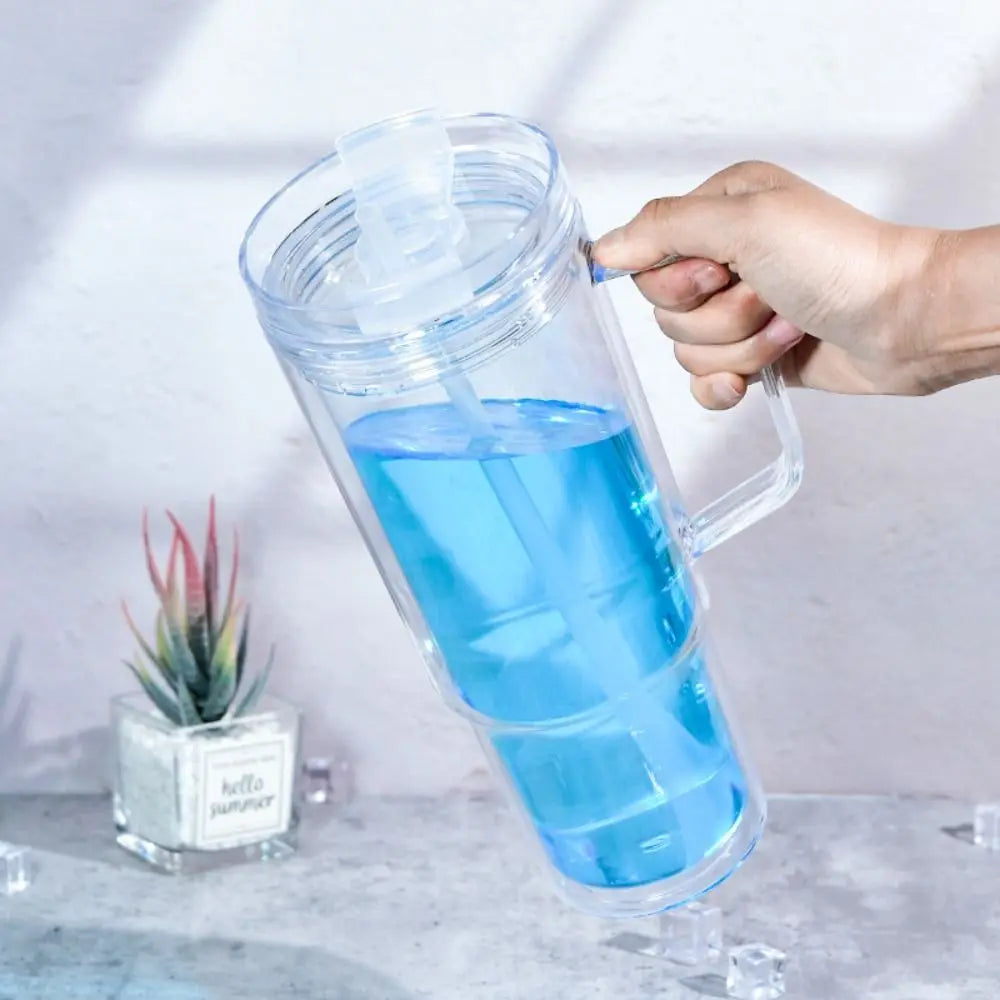 40 oz Capacity Snowglobe Tumbler with Handle DIY Glitter Snow Globe Transparent Pre-Drilled Holes Mason Jar Cups Drinkware