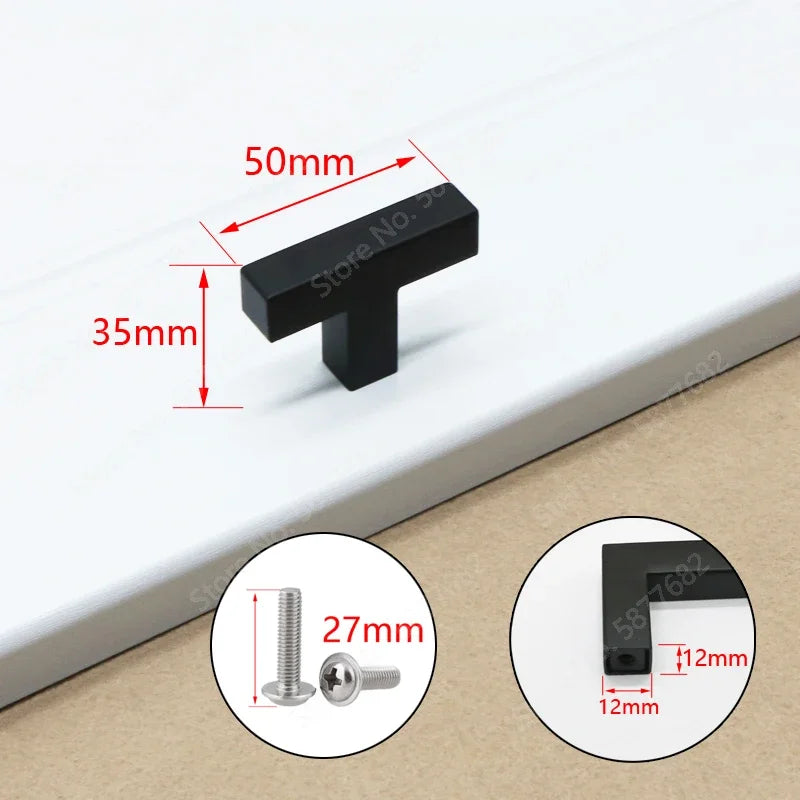 Door Handle Black Cabinet Handle Square Furniture Hardware Stainless Steel Kitchen Door Knobs Cupboard Wardrobe Drawer Pulls
