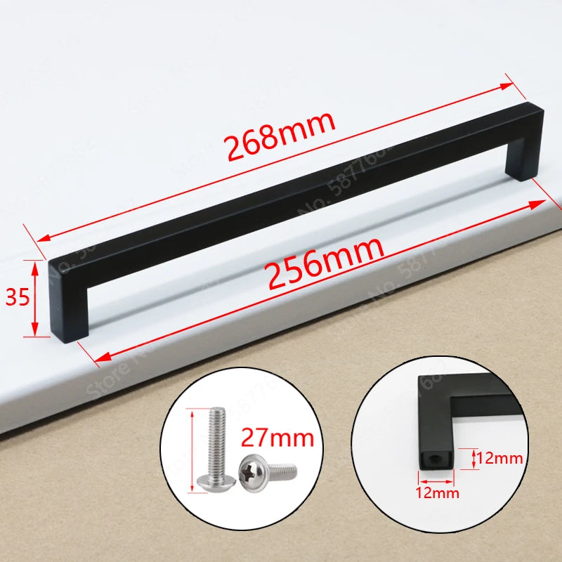 Door Handle Black Cabinet Handle Square Furniture Hardware Stainless Steel Kitchen Door Knobs Cupboard Wardrobe Drawer Pulls