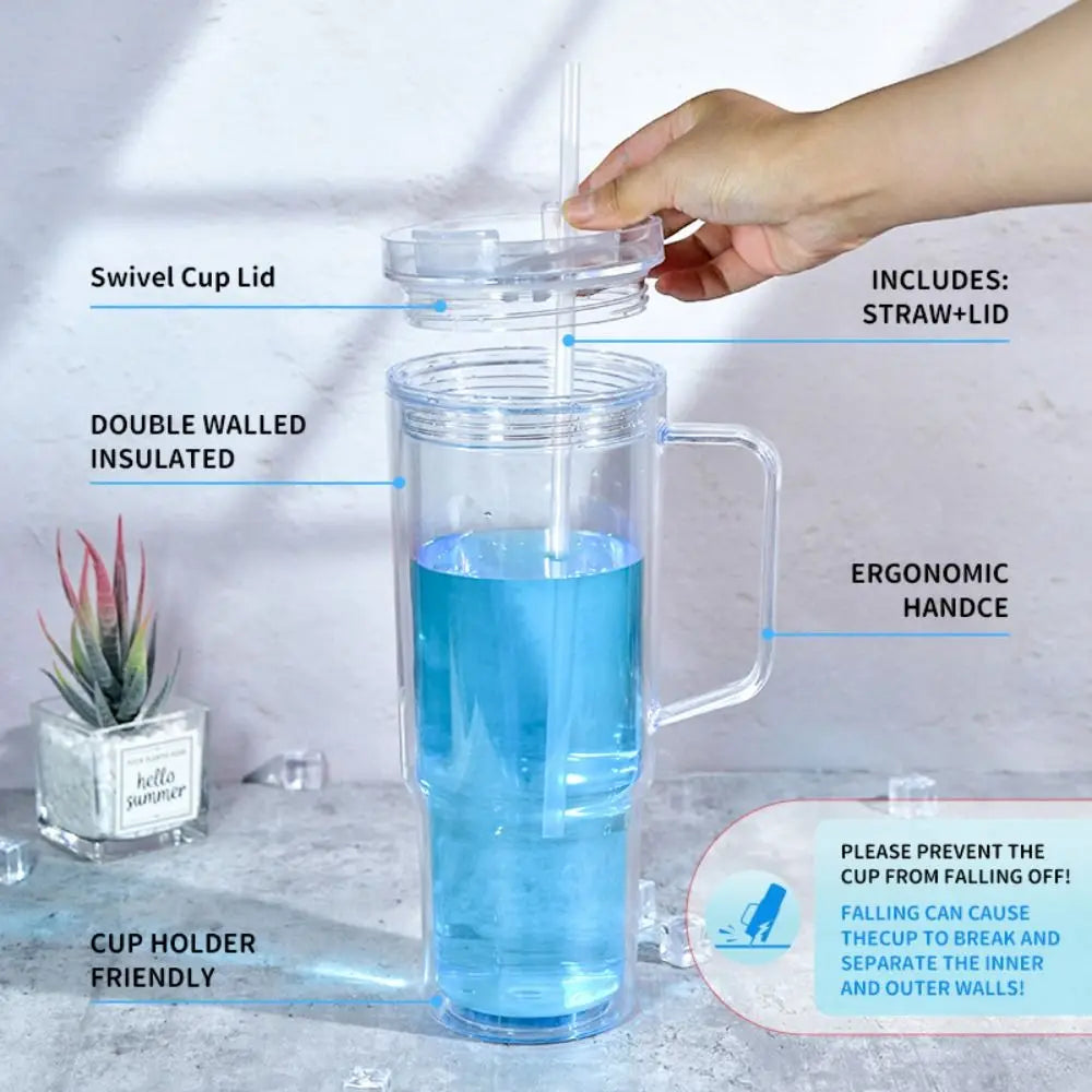 40 oz Capacity Snowglobe Tumbler with Handle DIY Glitter Snow Globe Transparent Pre-Drilled Holes Mason Jar Cups Drinkware