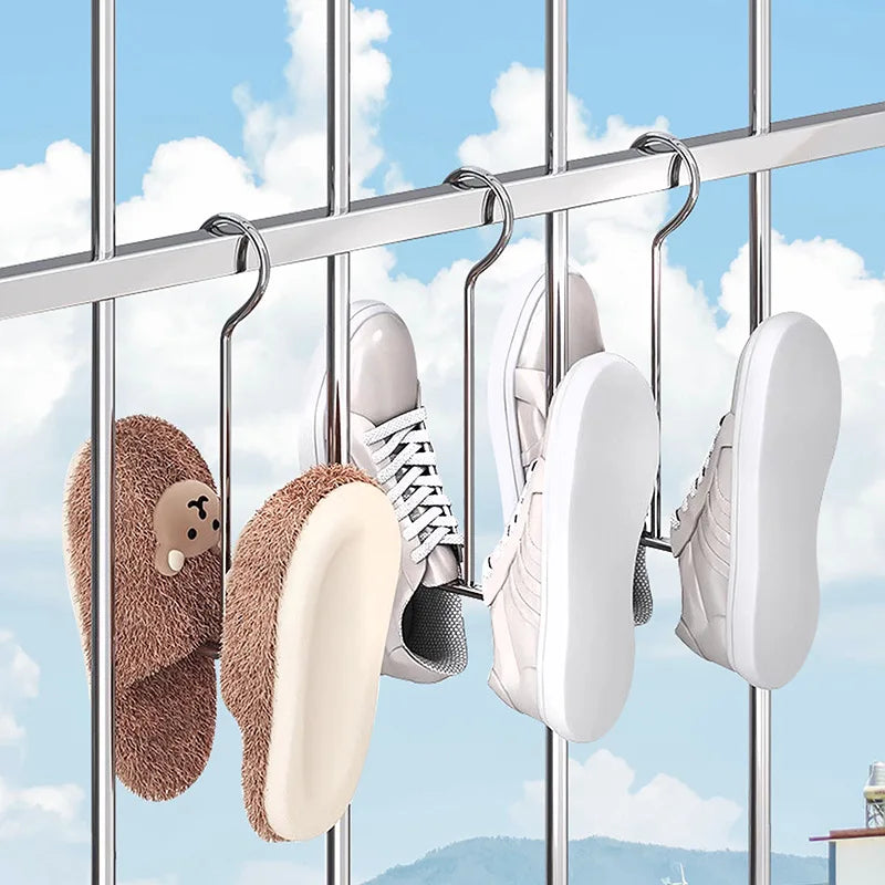 3/5PCS Stainless Steel Shoe Drying Rack Clothes Hanger Hook Organizer Household Space-saving Wardrobe Storage Shoe Drying Holder
