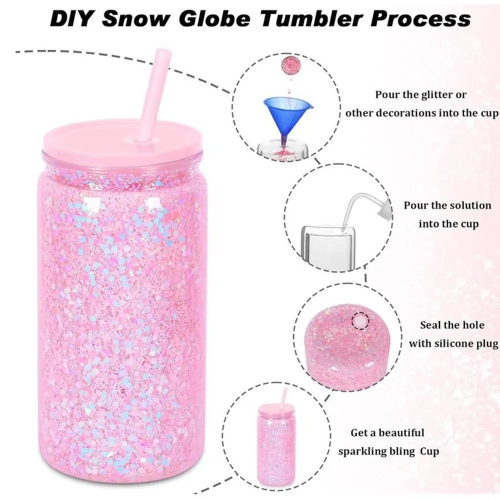Creative 16oz Capacity Mason Jar Cups Reusable Double Layers Water Bottles Break-Resistant Snow Globe Tumbler Holiday Gifts