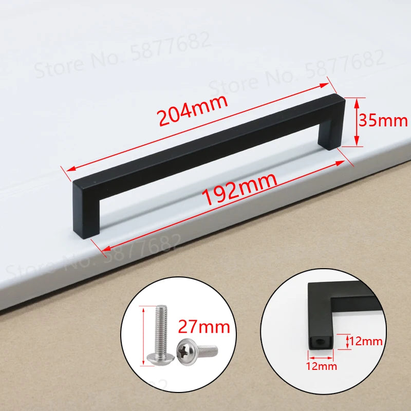 Door Handle Black Cabinet Handle Square Furniture Hardware Stainless Steel Kitchen Door Knobs Cupboard Wardrobe Drawer Pulls