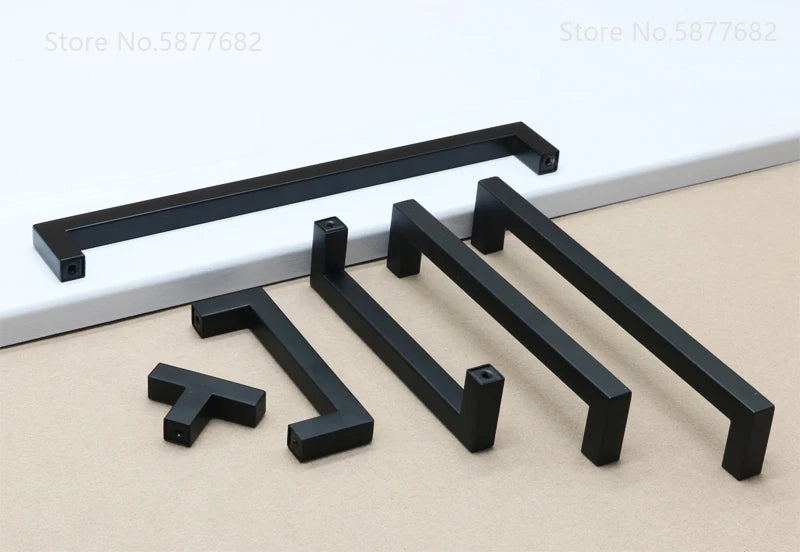 Door Handle Black Cabinet Handle Square Furniture Hardware Stainless Steel Kitchen Door Knobs Cupboard Wardrobe Drawer Pulls
