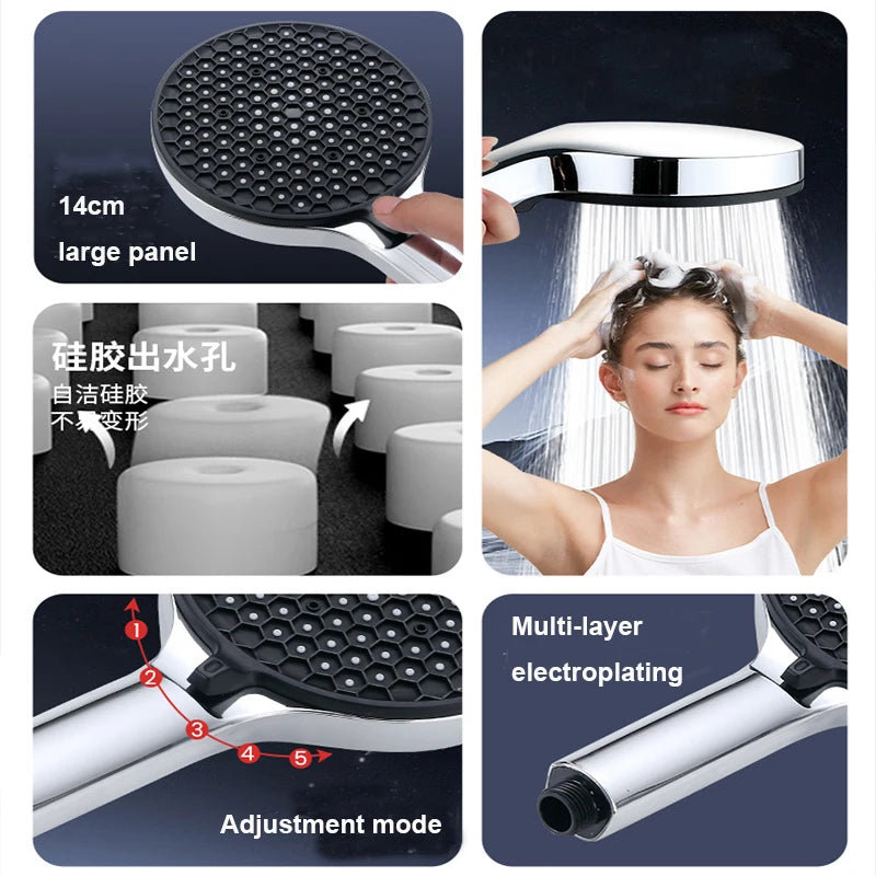 5 Modes Big Panel Pressure Boost Shower Head With Filter Adjustable Spray Nozzle Massage Shower Faucet Bathroom Accessorie