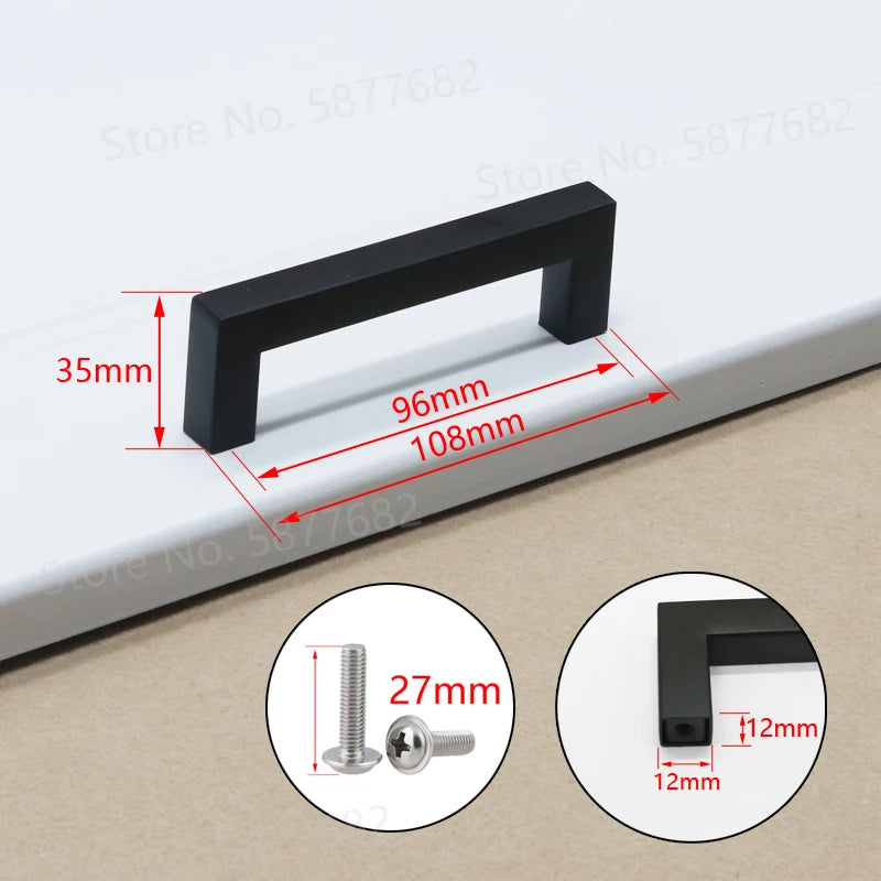 Door Handle Black Cabinet Handle Square Furniture Hardware Stainless Steel Kitchen Door Knobs Cupboard Wardrobe Drawer Pulls