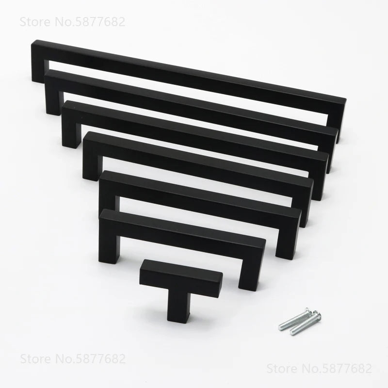 Door Handle Black Cabinet Handle Square Furniture Hardware Stainless Steel Kitchen Door Knobs Cupboard Wardrobe Drawer Pulls