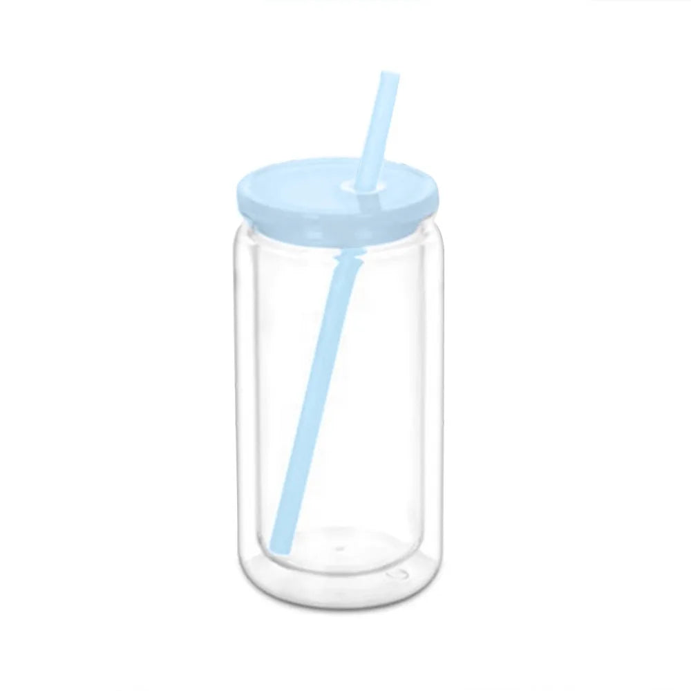 Creative 16oz Capacity Mason Jar Cups Reusable Double Layers Water Bottles Break-Resistant Snow Globe Tumbler Holiday Gifts