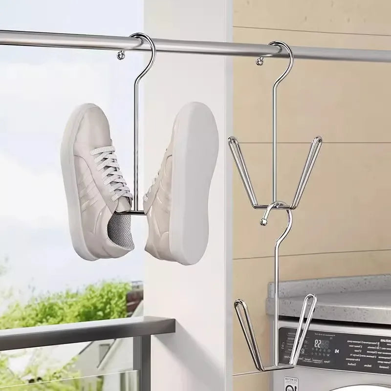 3/5PCS Stainless Steel Shoe Drying Rack Clothes Hanger Hook Organizer Household Space-saving Wardrobe Storage Shoe Drying Holder