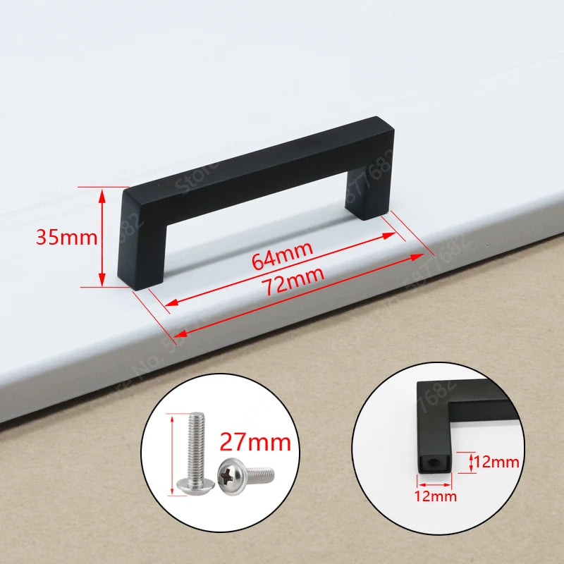 Door Handle Black Cabinet Handle Square Furniture Hardware Stainless Steel Kitchen Door Knobs Cupboard Wardrobe Drawer Pulls